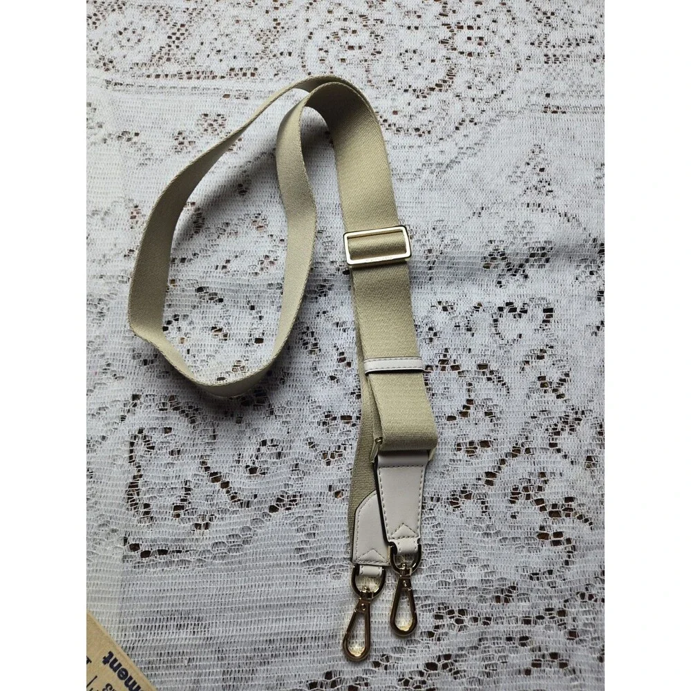 NEW Michael Kors LOGO Gold White Canvas Handbag Shoulder Webbing Strap Chambray